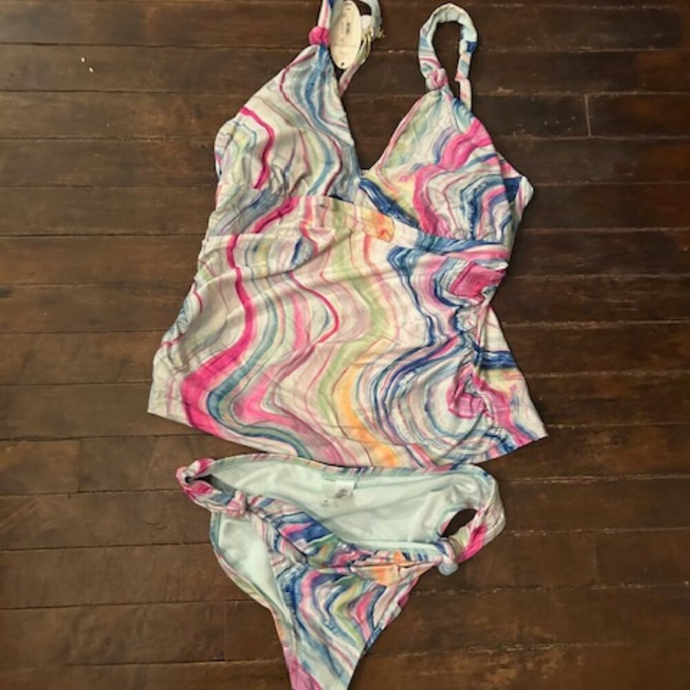 NEW large top medium bottom swim suit womens bikini set blue pink  colorful